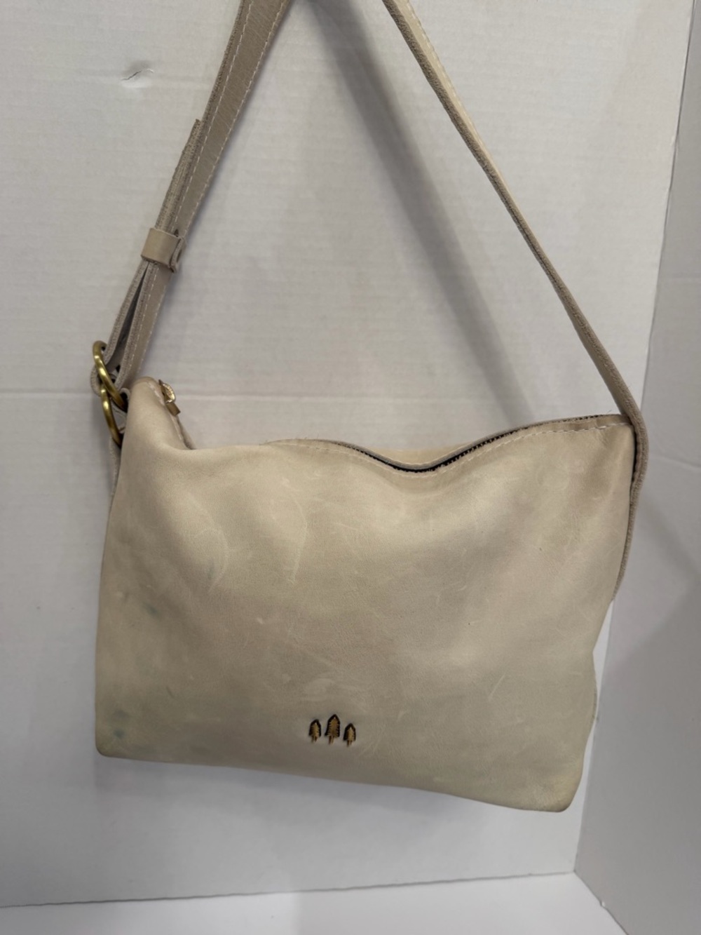 PORTLAND Beige Leather Shoulder Bag - Neutral Everyday Hobo call outs in photos